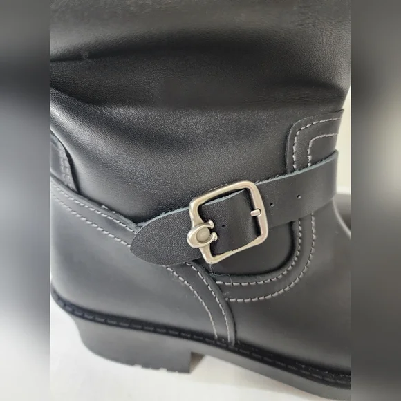 Coach Black Leather Engineer Moto Ankle Boots Buckle Straps Relaxed Slouchy 8 - Picture 6 of 12